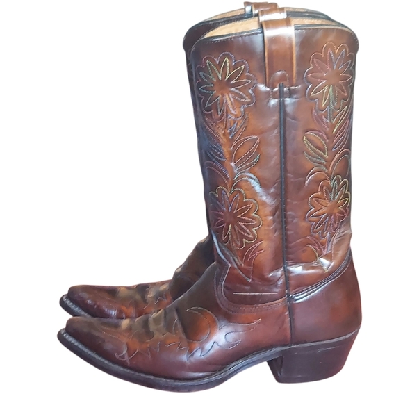 Vintage Rodeo Cowboy Boots Patent Leather Rainbow Peacock Men's - Picture 16 of 16